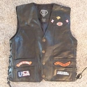 S Buffalo Leather Motorcycle Vest Biker Harley Davidson Rider Black Coat EUC